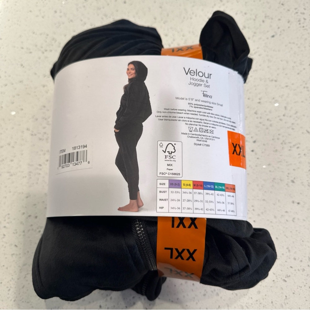 Felina Women's Velour 2 Piece Zip Hoodie and Jogger Black XXL (1813194) NWT - Picture 8 of 9